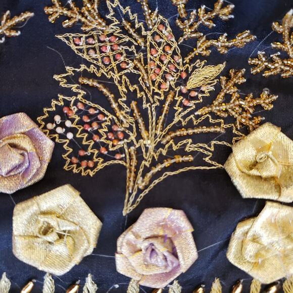 Indian Inspired Black Rayon 2-PC Set Foral Embroidered Jacket & Skirt SZ 20 - Picture 7 of 16